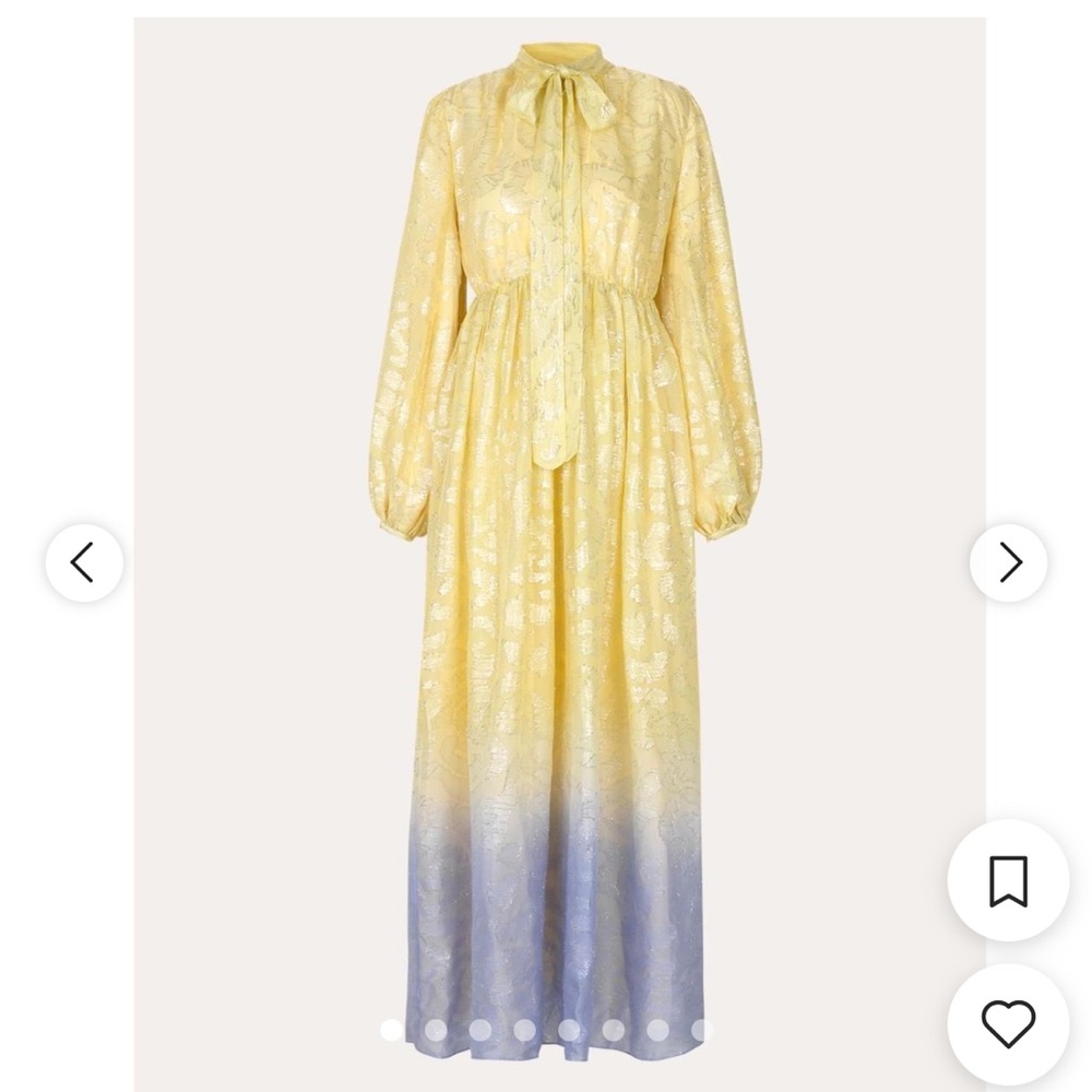 STINE GOYA Yellow to Blue Ombre Maxi Dress with Tie Neck
